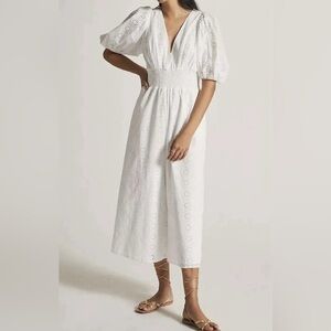 Anthropologie Hutch Womens White Smocked Waist Eyelet Lace Jumpsuit, Size S NWT